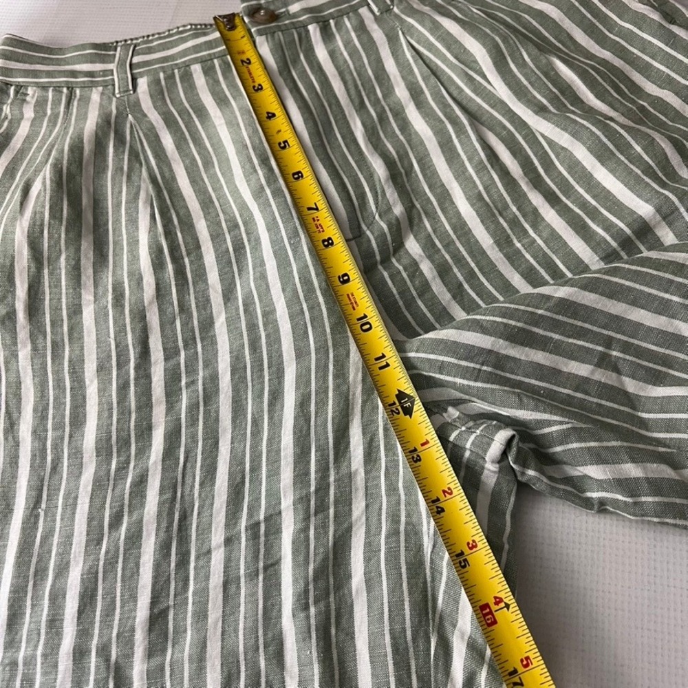 Madewell Striped Tapered Pants Women 6 Green White Linen Blend Pleated No Belt - Picture 7 of 10